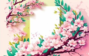 Sakura spring flowers mock-up illustration for women`s day or women`s history month with copy space generative ai