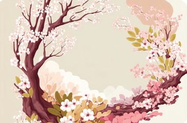Fototapeta na wymiar Sakura spring flowers mock-up illustration for women`s day or women`s history month with copy space generative ai