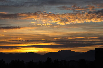 Spectacular and colorful sunrise on the horizon in Murcia
