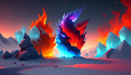 Fire in an icy desert wallpaper created by using  generative ai 