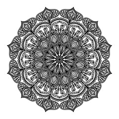 Mandala. Black round oriental ornament on white background. Vector floral pattern for tattoo, henna drawing, colouring book page. Ethnic element to be applied on fabric, paper, glass
