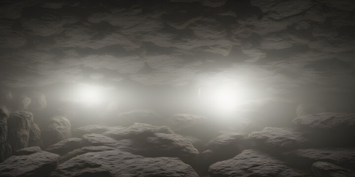 Underground Cave with 2 lights video game background banner created with Generative AI