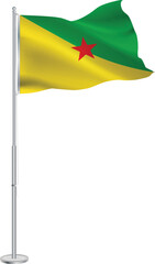 Isolated waving national flag of French Guiana on flagpole