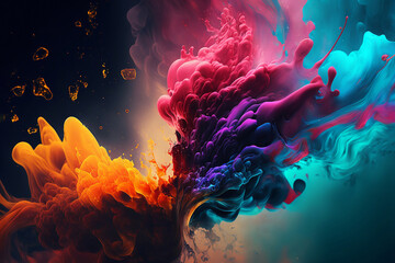 abstract liquid dust splash art colorful background. Creative  paper cut decoration design with Generative AI.
