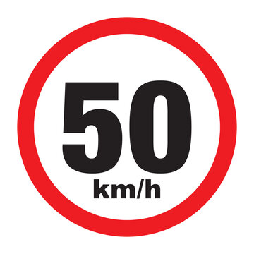 Maximum Speed limit sign 50 km/h. Isolated road sign icon on white background.