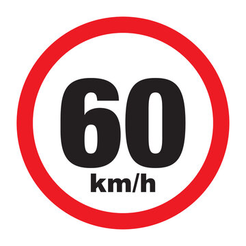 Maximum Speed limit sign 60 km/h. Isolated road sign icon on white background.