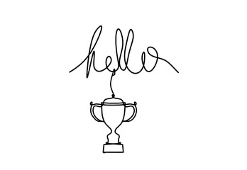Calligraphic inscription of word "bonjour", "hello" with trophy as continuous line drawing on white  background © suns07butterfly