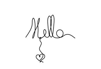 Calligraphic inscription of word "bonjour", "hello" with heart as continuous line drawing on white  background © suns07butterfly