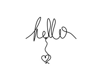 Calligraphic inscription of word "bonjour", "hello" with heart as continuous line drawing on white  background © suns07butterfly