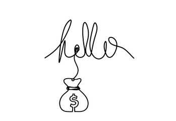 Calligraphic inscription of word "bonjour", "hello" with dollar as continuous line drawing on white  background © suns07butterfly
