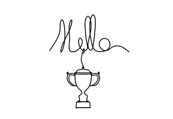 Calligraphic inscription of word "bonjour", "hello" with trophy as continuous line drawing on white  background © suns07butterfly