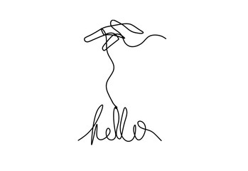 Calligraphic inscription of word "bonjour", "hello" with  hand as continuous line drawing on white  background © suns07butterfly