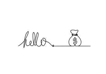 Calligraphic inscription of word "bonjour", "hello" with dollar as continuous line drawing on white  background © suns07butterfly