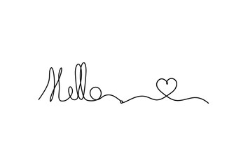 Calligraphic inscription of word "bonjour", "hello" with heart as continuous line drawing on white  background © suns07butterfly