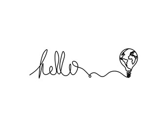 Calligraphic inscription of word "bonjour", "hello" with light bulb as continuous line drawing on white  background © suns07butterfly