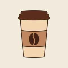 Delicious coffee paper cup icon with coffee beans. Drink vector illustration design
