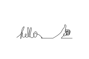 Calligraphic inscription of word "bonjour", "hello" with  hand as continuous line drawing on white  background © suns07butterfly