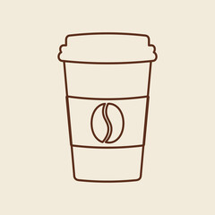 Delicious coffee paper cup icon with coffee beans. Drink vector illustration design