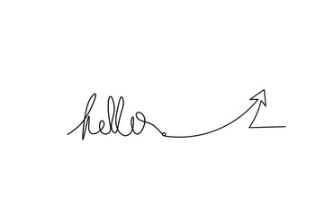 Calligraphic inscription of word "bonjour", "hello" with direction as continuous line drawing on white  background. Vector © suns07butterfly