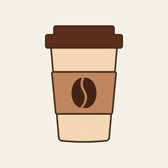 Delicious coffee paper cup icon with coffee beans. Drink vector illustration design