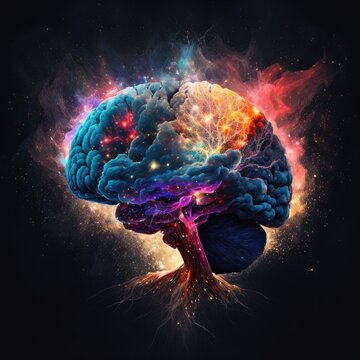 Cosmic colorful magic brain mind thoughts illustration, universe space Generative AI illustration