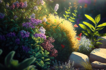Naklejka na ściany i meble Summer garden flower Mediterranean bloom nature Generative AI illustration
