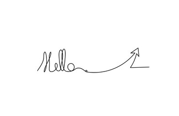 Calligraphic inscription of word "bonjour", "hello" with direction as continuous line drawing on white  background. Vector © suns07butterfly