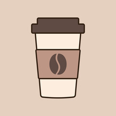 Delicious coffee paper cup icon with coffee beans. Drink vector illustration design
