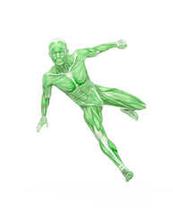 average man muscle maps is doing a parkour pose number five