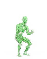 average man muscle maps is doing a parkour pose number four