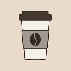 Delicious coffee paper cup icon with coffee beans. Drink vector illustration design