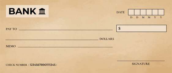Blank bank cheque template design. Bank check template