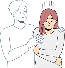 Invisible man hugging sad woman