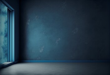 illustration, room with blue concrete walls, generative AI