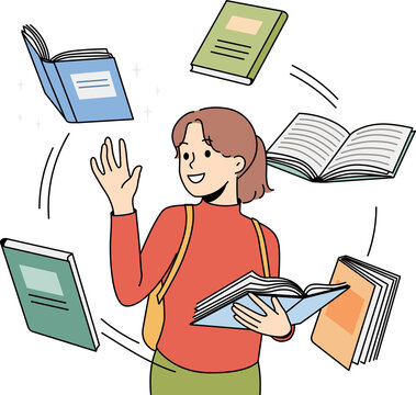 Happy girl reading book