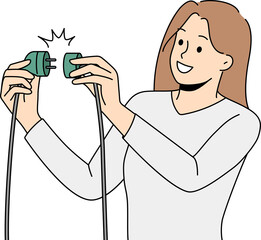 Woman put plug in electric pocket