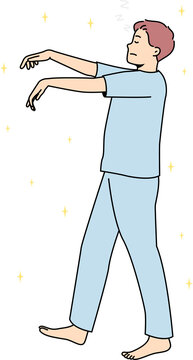 Man in pajama sleepwalking
