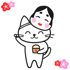 節分で豆まきを楽しむ白猫