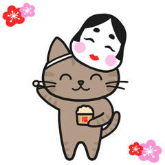 節分で豆まきを楽しむキジトラ猫