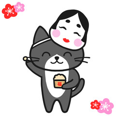 節分で豆まきを楽しむハチワレ黒猫