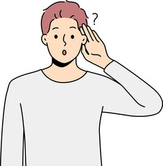 Man make hand gesture listen to information