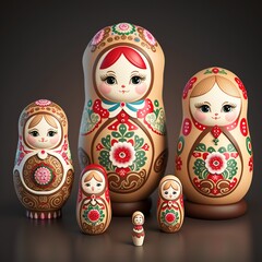 Matrioshka dolls, gingerbread family. Generative AI.