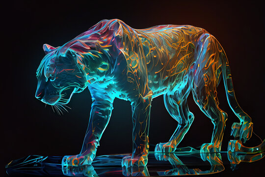 Translucent crystal panther on black background.  
Digitally generated AI image