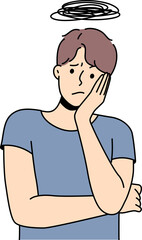 Stressed man feel frustrated with overthinking