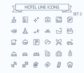 Hotel line vector icons. Travel icon set. Editable stroke. 24x24 grid. Pixel Perfect.  - 565447503