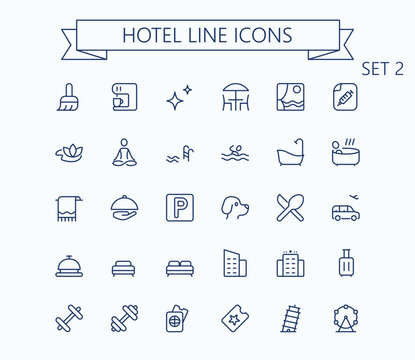 Hotel line vector icons. Travel icon set. Editable stroke. 24x24 grid. Pixel Perfect. 