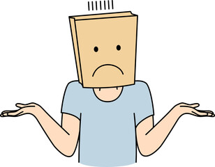 Person with paper bag on head feel frustrated