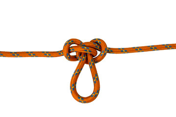 Alpine Butterfly Knot, orange rope, example of knot used outdoors,  transparent background, png	