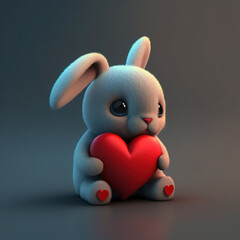 a cute little bunny holding a red heart, valentine's day, art illustration 