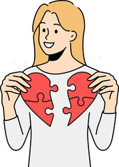 Smiling woman connect broken heart